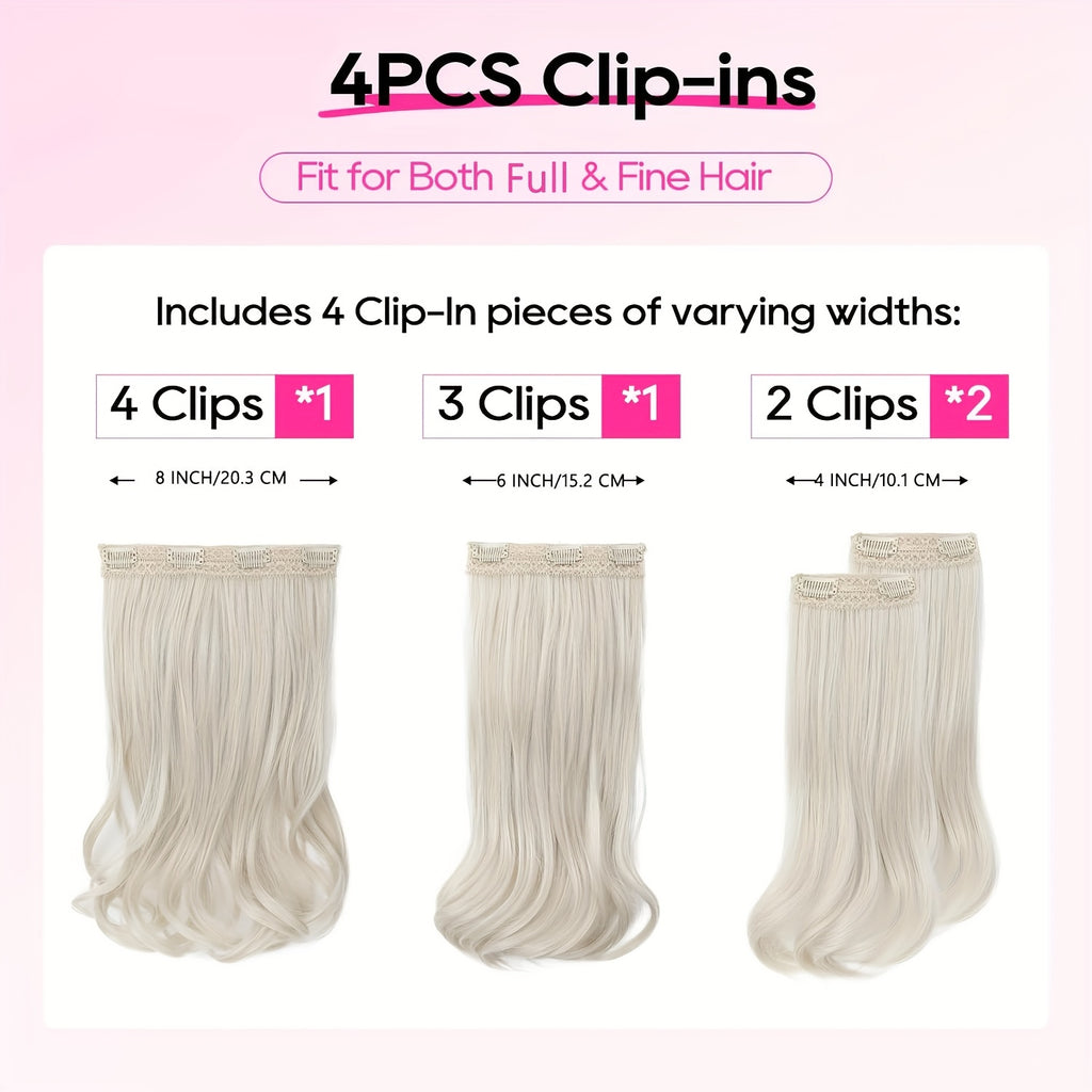 [Wavy Hair Extensions] 4pcs NAYOO Clip-In Short Beach Wavy Hair Extensions | Invisible Lace Weft, Natural Soft Hairpieces for Women, 14" Heat-Resistant Synthetic Hair, Easy Apply & Style for Everyday & Special Occasions