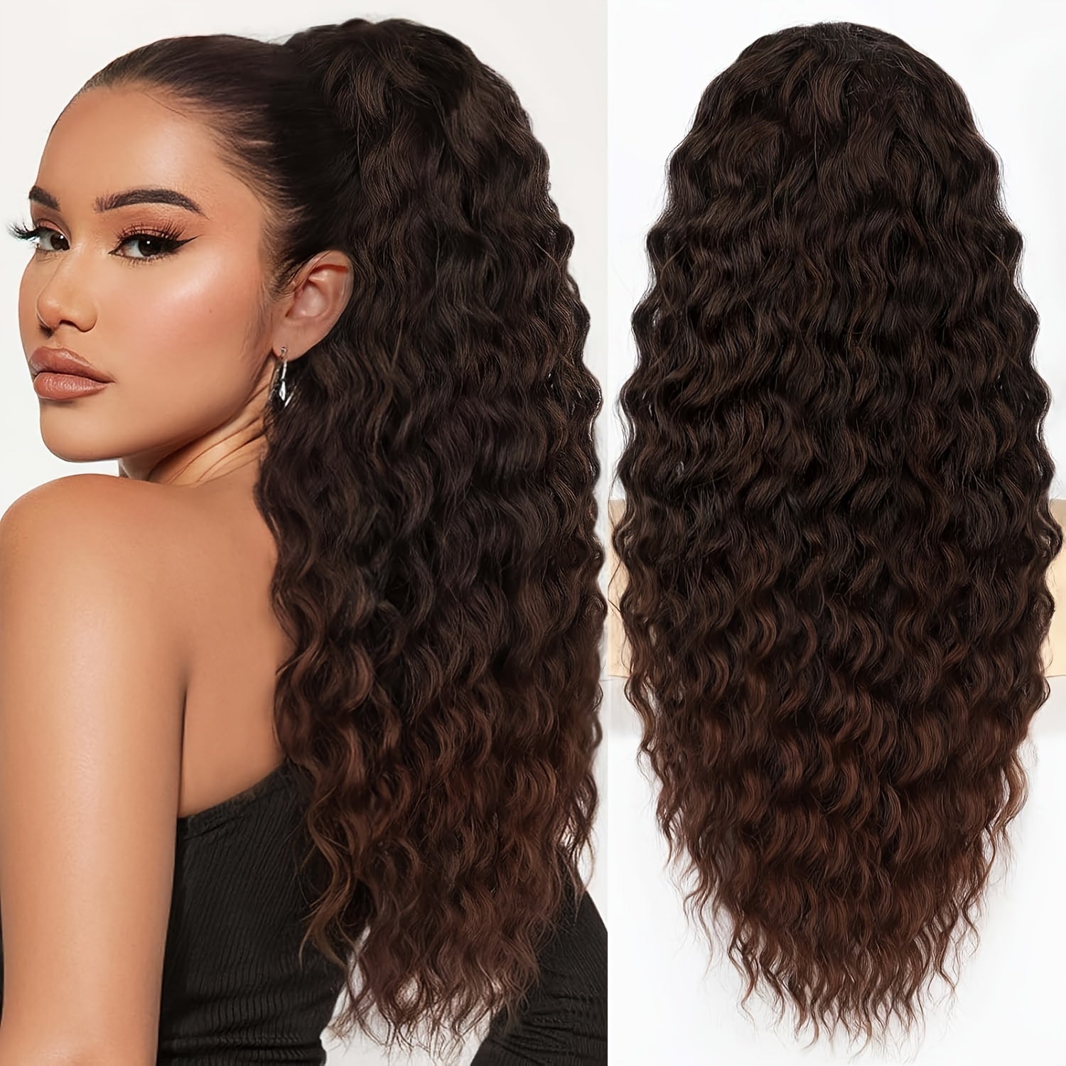 Curly Ponytail Extension Drawstring Ponytail for Women Black Mixed Ginger Curly Clip in Hair Extensions 20/26 Inch Ponytail Extension Synthetic Hairpiece for Daily Party