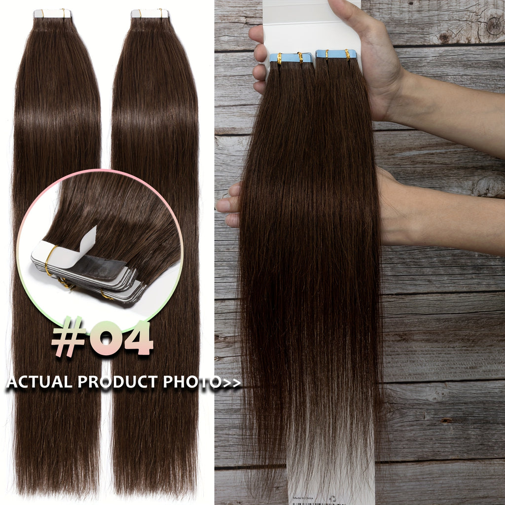 Tape In Hair Extensions Human Hair Straight Real Human Hair For Black And Brown Smmooth Silky Hair Extensions Tape In 40.64-60.96 cm 10pcs/pack, Perfect For Outgoing, Cosplay, Wedding, Daily Life, Party To Adding Volumn (10pcs/pack)