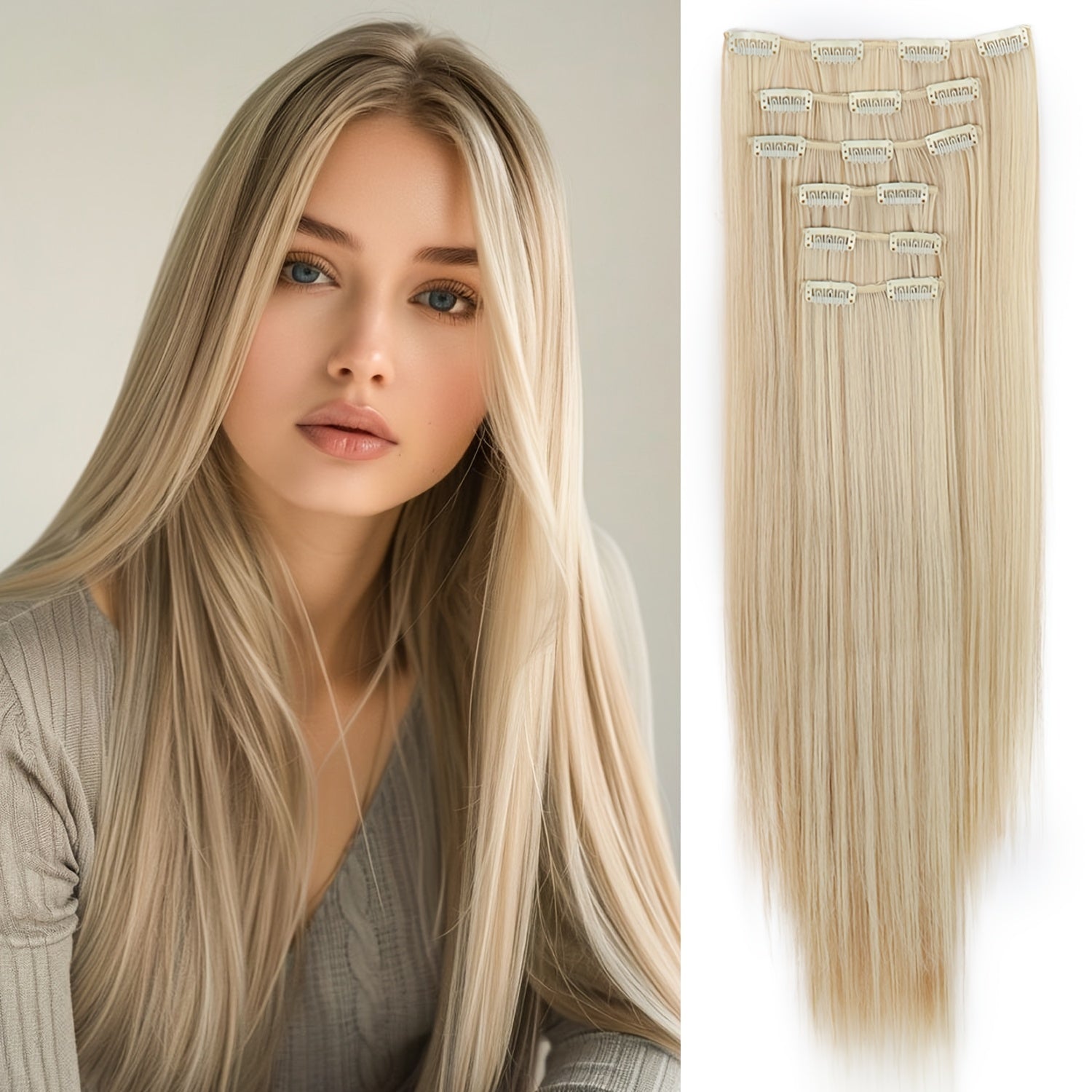 24 Inch 16-Clip Set of Synthetic Hair Extensions, Halloween Special, Straight Hair, with Basics Style, for Women, High-Temperature Fiber, Halloween Hair Accessories|Straight Hair Extensions|Durable Hairpieces