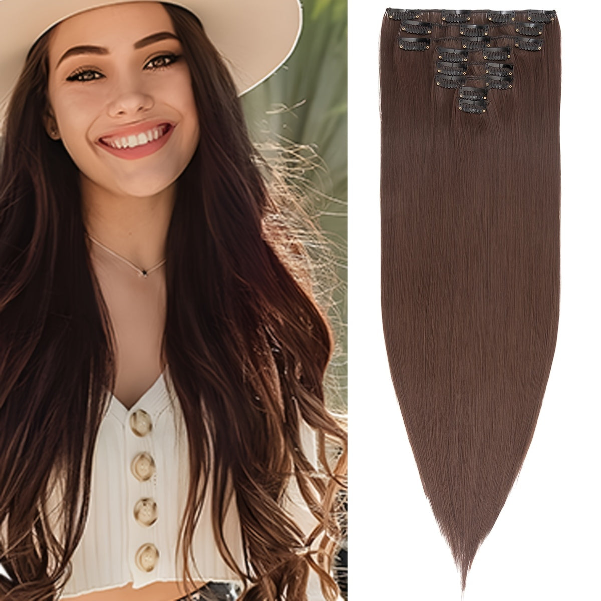 Benehair HAIR Hair Extensions Clip In 8pcs 18 Clips Synthetic Fiber Seamless 58.42cm Long Straight Full Head