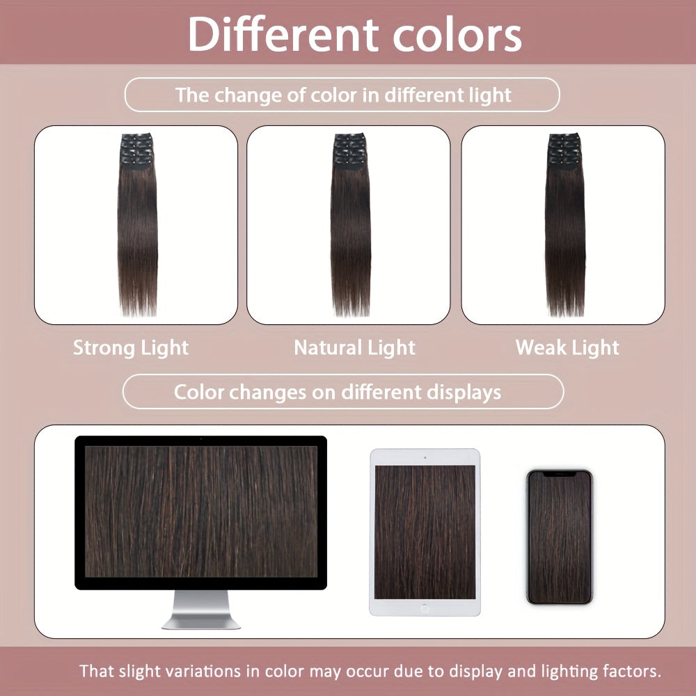 4pcs with 8 Clips Straight Clip In Hair Extensions 100% Real Human Hair Color 1B# 30.48-45.72 cm Double Weft Invisiable Clip Hair Extensions Remy Natural Human Hair for Women Girl Daily Full Head Use