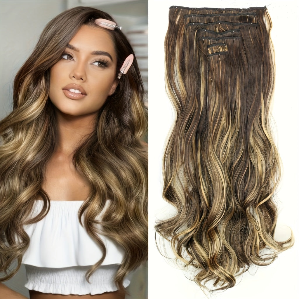 Wig Clip In Hair Extensions for Women 16 Clip Curly Hair Extensions 7 Sets Of Extensions 24inch Big Wave Wig for Everyday Parties Noble And Elegant Easy to Wear Wig Pieces Halloween