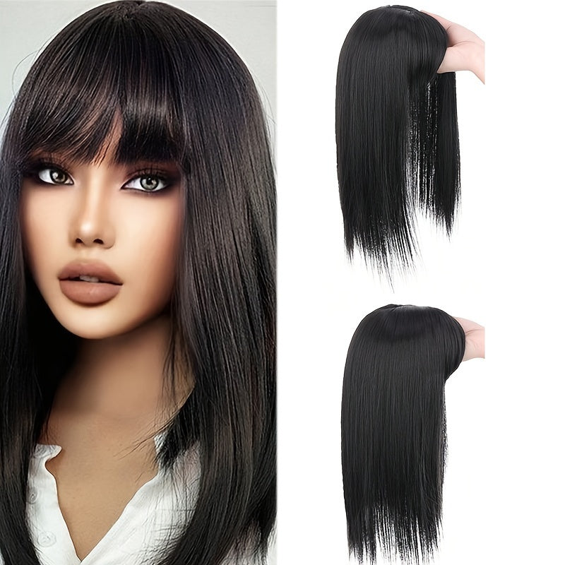 35.56cm Hair Toppers for Women with Thinning Hair Synthetic Clip in Hair Pieces Large Base Wiglets with Bangs Hair Extension Hairpieces Synthetic Straight Hair pieces with Bangs