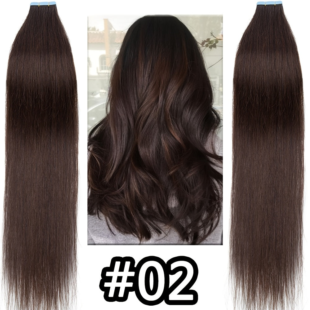 Tape In Hair Extensions Human Hair Straight Real Human Hair For Black And Brown Smmooth Silky Hair Extensions Tape In 40.64-60.96 cm 10pcs/pack, Perfect For Outgoing, Cosplay, Wedding, Daily Life, Party To Adding Volumn (10pcs/pack)