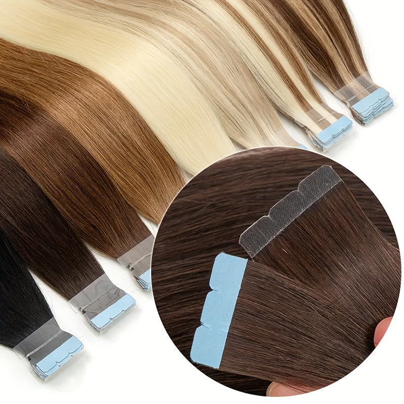10pcs #02 Natural Mini Tape-In Human Hair Extensions - Double-Sided Invisible Seamless Straight Hair for Women, Adds Volume & Length, Fit All Hair Types & Ethnicities, Tape In Hair Extensions, Easy Application, Versatile Styling