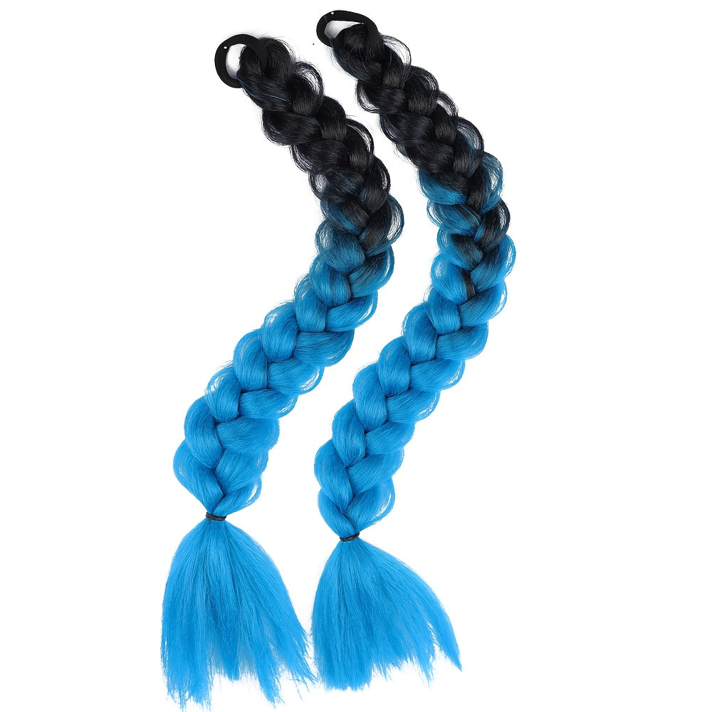 2pcs Women'S Ponytail Hair Extensions, Synthetic Clip-In Braids, Straight Hair Style Basics, with Elastic Band, for Daily Wear, Hair Volume Enhancer