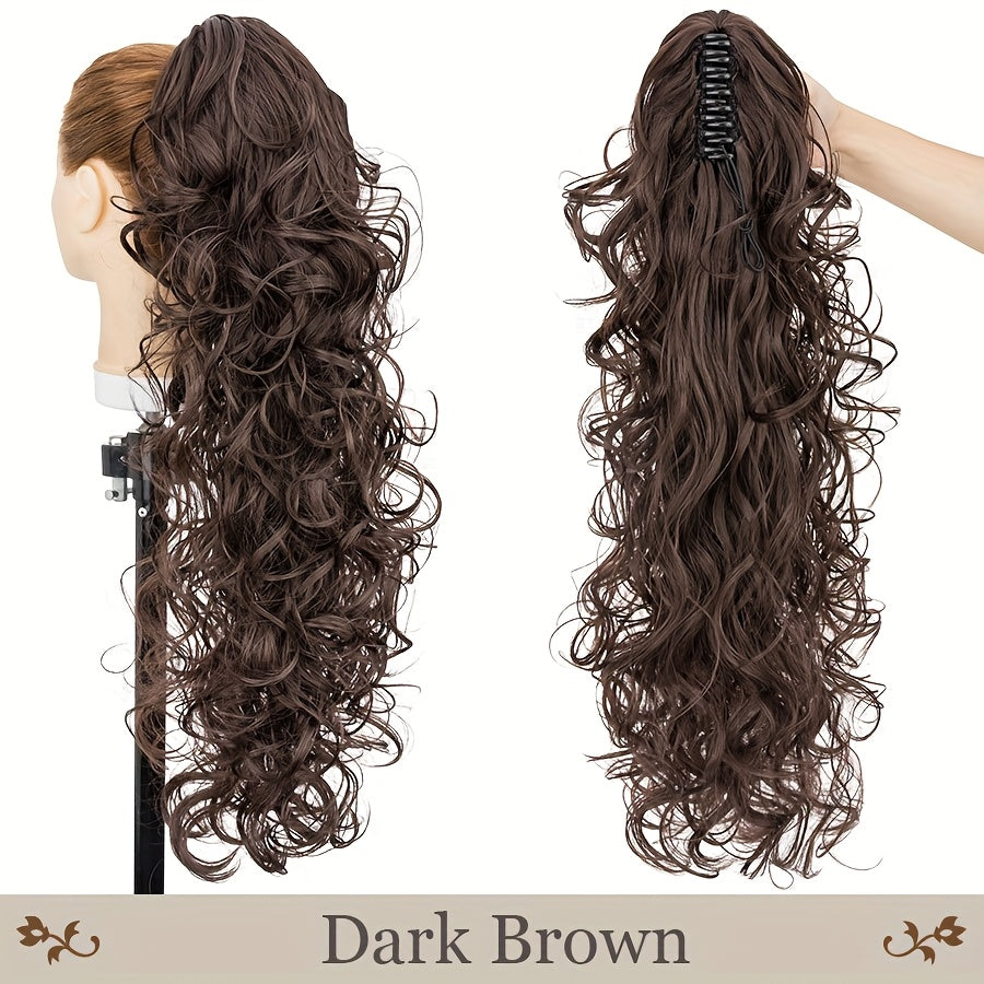 Claw On Ponytail Extensions with Drawstring Long Thick Wavy Clip In Hair Extension 24inch/60cm Ponytail Curly Hairpieces Jaw Ponytail Extensions Black Brown Blonde Mix Color Drawstring Ponytail Synthetic Soft Hairpiece Heat Resistant Hair Pieces Gift