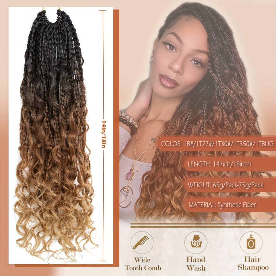 3pcs Handmade Pre-Looped Box Braids, Goddess Soft Thick Curly Synthetic Hair Extensions, 35.56 cm Afro Ombre Boho Crochet Braid, Knotless Jumbo Twist Braiding Hairpiece, for Women, Festival, Christmas, Party, Daily Use
