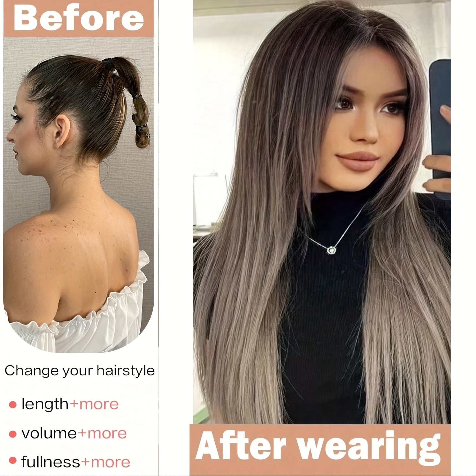Clip In Hair Extensions 16 Clips 55.88 cm Set Ombre Long Straight Hair Extension for Women Synthetic Hair Extensions Hairpieces