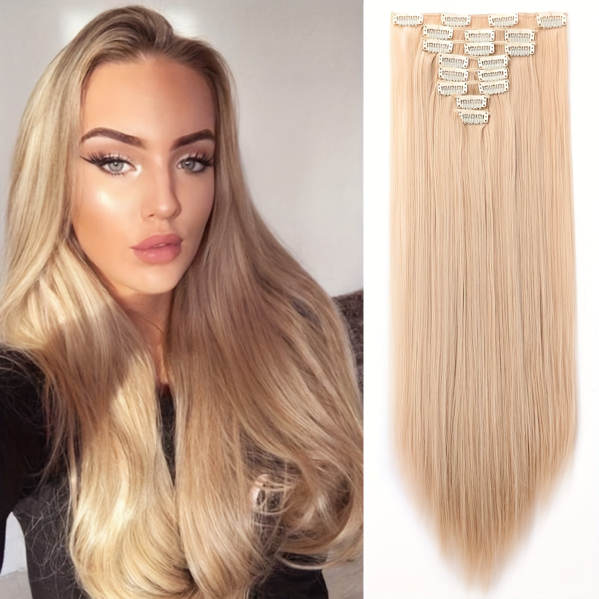 Benehair HAIR Hair Extensions Clip In 8pcs 18 Clips Synthetic Fiber Seamless 58.42cm Long Straight Full Head