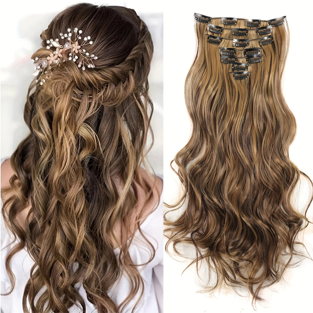50.8 cm Curly Full Head 7 Separate Pieces Heat Resistance Synthetic Hair Clip in Hair Extensions- Long Hair Accessories for Women, Perfect for Party Daily Use