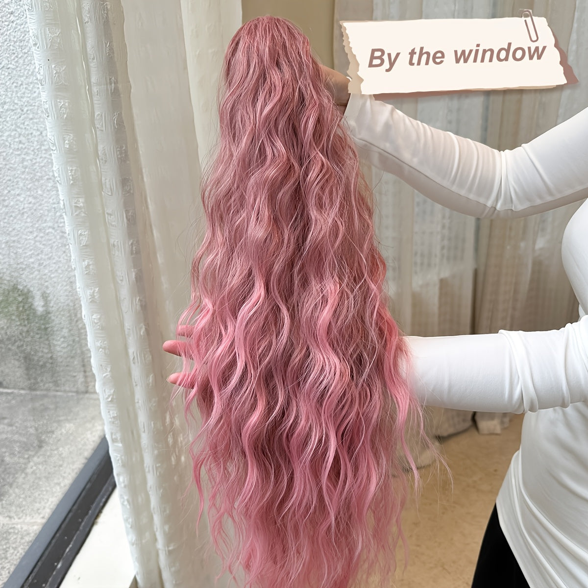 Claw shaped ponytail extension pink 71.12 cm water wave heat-resistant fiber synthetic ponytail wig, suitable for short hair accessories for Women's daily use