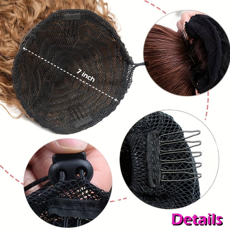 18inch/45cm Long Kinky Corn Wave Ponytail Hair Extension Synthetic Drawstring Afro Curly Wavy Pony Tail Wrap Around Pony Tails Clip In Hairpieces Layered Hairpiece Black Brown Blonde Highlight For Women Daily Party Halloween Christmas Use