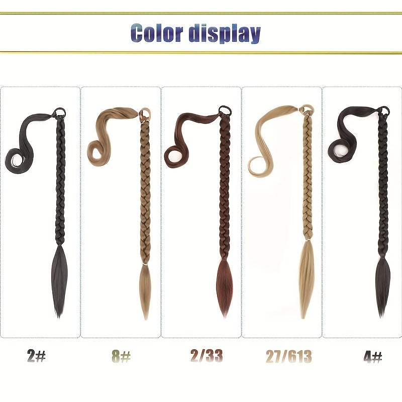 Elegant Long Straight Braided Ponytail Extension for Women - Natural-Looking, Soft Synthetic Hair with High-Temperature Fiber, Easy Wrap-Around Design - Perfect for Daily Use, Ponytail Hair Extensions