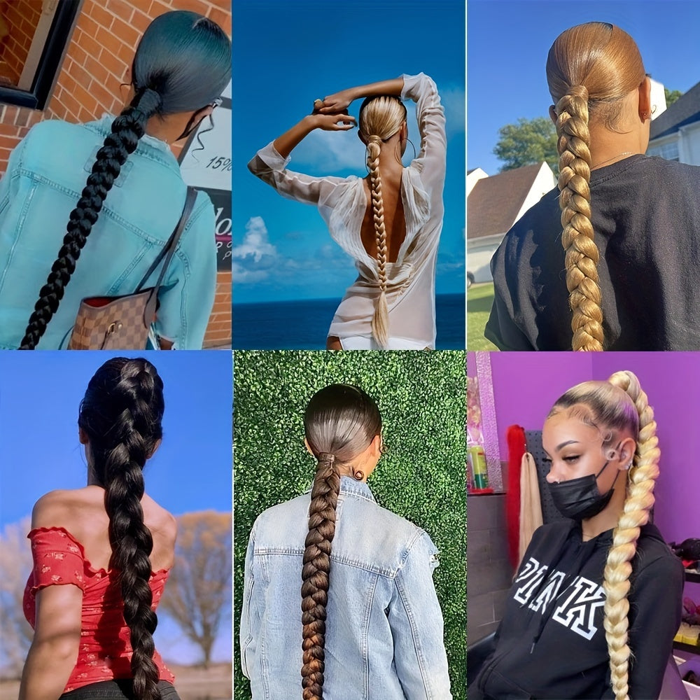 Elegant Long Straight Braided Ponytail Extension for Women - Natural-Looking, Soft Synthetic Hair with High-Temperature Fiber, Easy Wrap-Around Design - Perfect for Daily Use, Ponytail Hair Extensions
