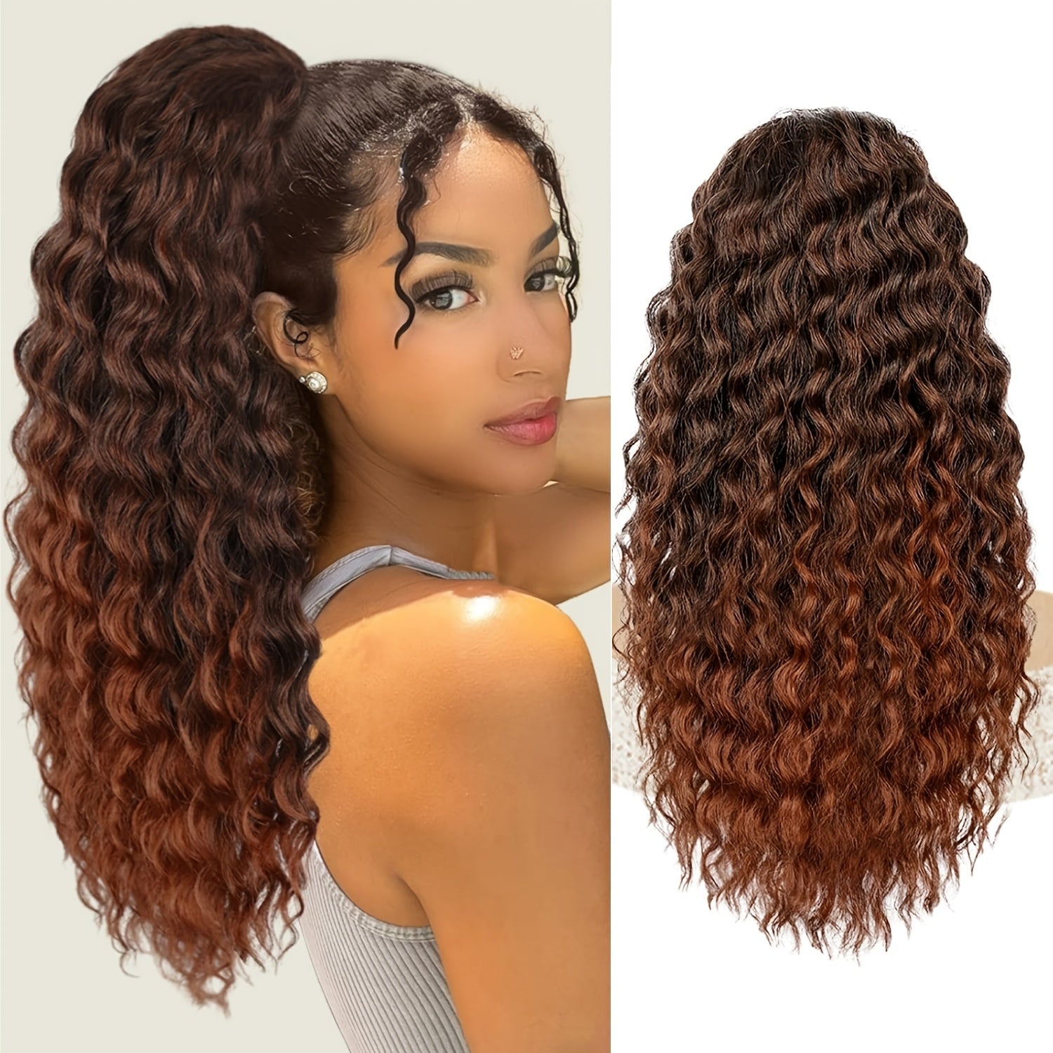 Curly Ponytail Extension Drawstring Ponytail for Women Black Mixed Ginger Curly Clip in Hair Extensions 20/26 Inch Ponytail Extension Synthetic Hairpiece for Daily Party