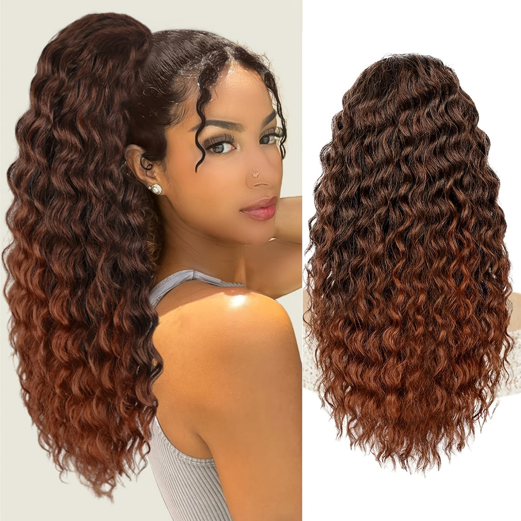 Curly Ponytail Extension Drawstring Ponytail for Women Black Mixed Ginger Curly Clip in Hair Extensions 20/26 Inch Ponytail Extension Synthetic Hairpiece for Daily Party