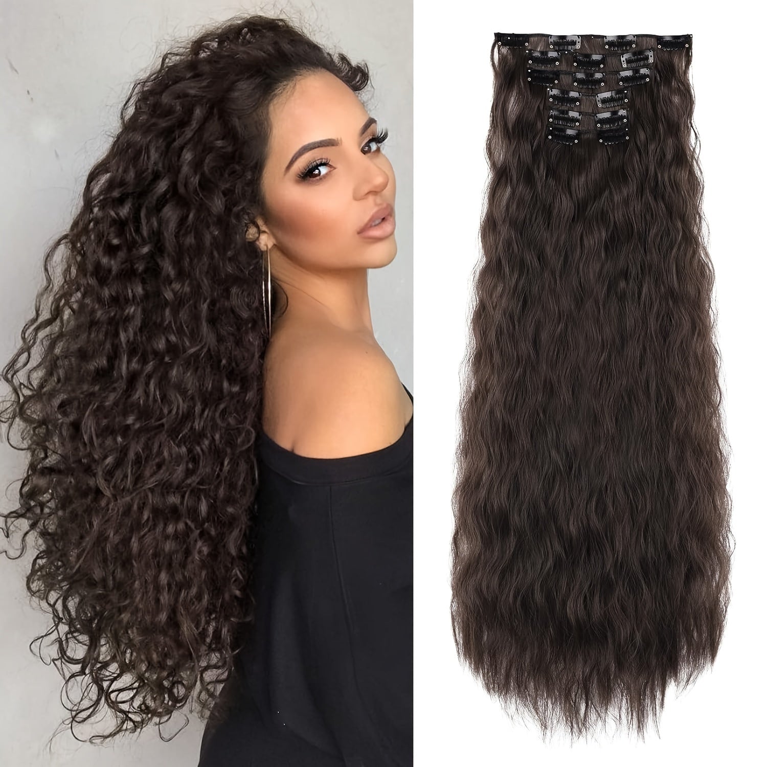 6pcs Luxurious 24-Inch Blonde Clip-In Wavy Hair Extensions for Women - Natural Soft Synthetic Fiber, Heat-Friendly, Full Head Coverage with Elegant White Diamond Accents, Ponytail Hair Extensions