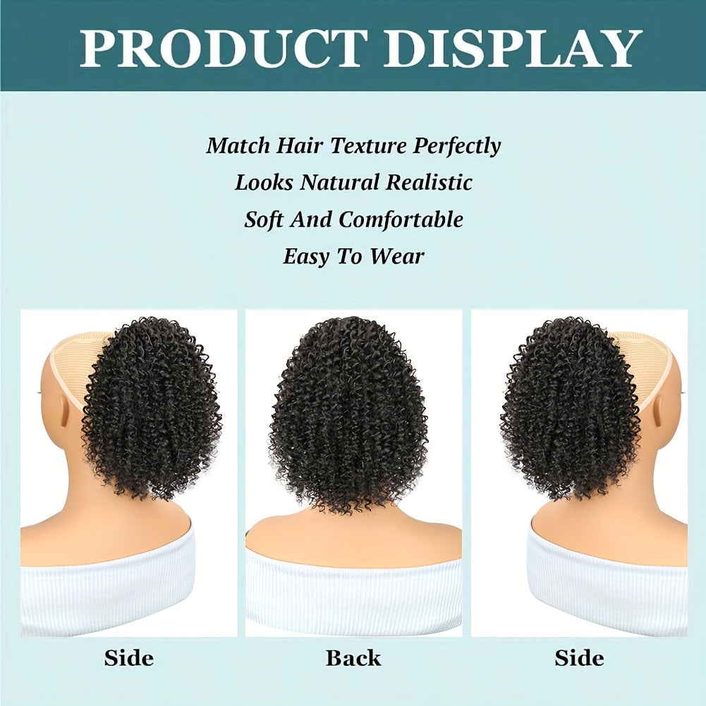 25.4 cm Synthetic Curly Ponytail Hair Extension for Women - Kinky Curly Drawstring Ponytail, Clip-In Fake Ponytails for Daily Use, Natural Look, Easy to Style, Daily Hair Extension | Elegant Hairpiece | Secure Fit Ponytail, Ponytail Wig