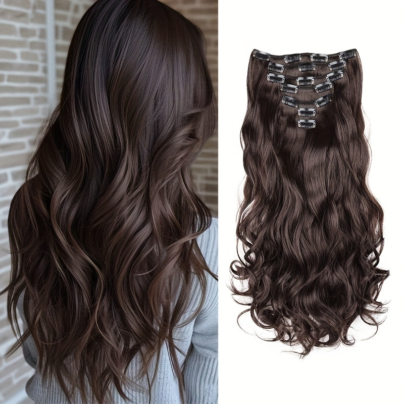 Elegant Mixed Color Clip-In Hair Extension for Women - 16 Clips, Long Wavy Curly Synthetic Hairpiece for Volume Boost & Styling
