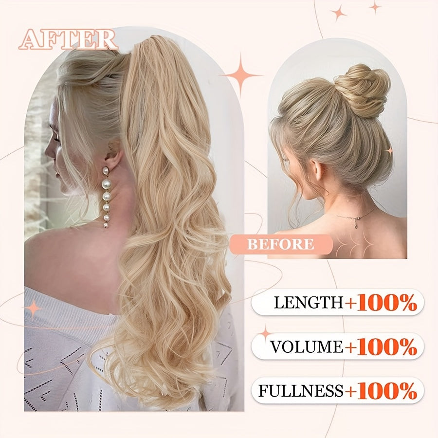 1pc Long 60.96cm Clip-In Ponytail Hair Extensions - Heat-Resistant Synthetic Ponytail with Jaw Clip, Dark Brown/Blonde/Gray/Black/Beige/, Volume & Dimension for Parties, Everyday, Special Events - Women's Hairstyle Addition