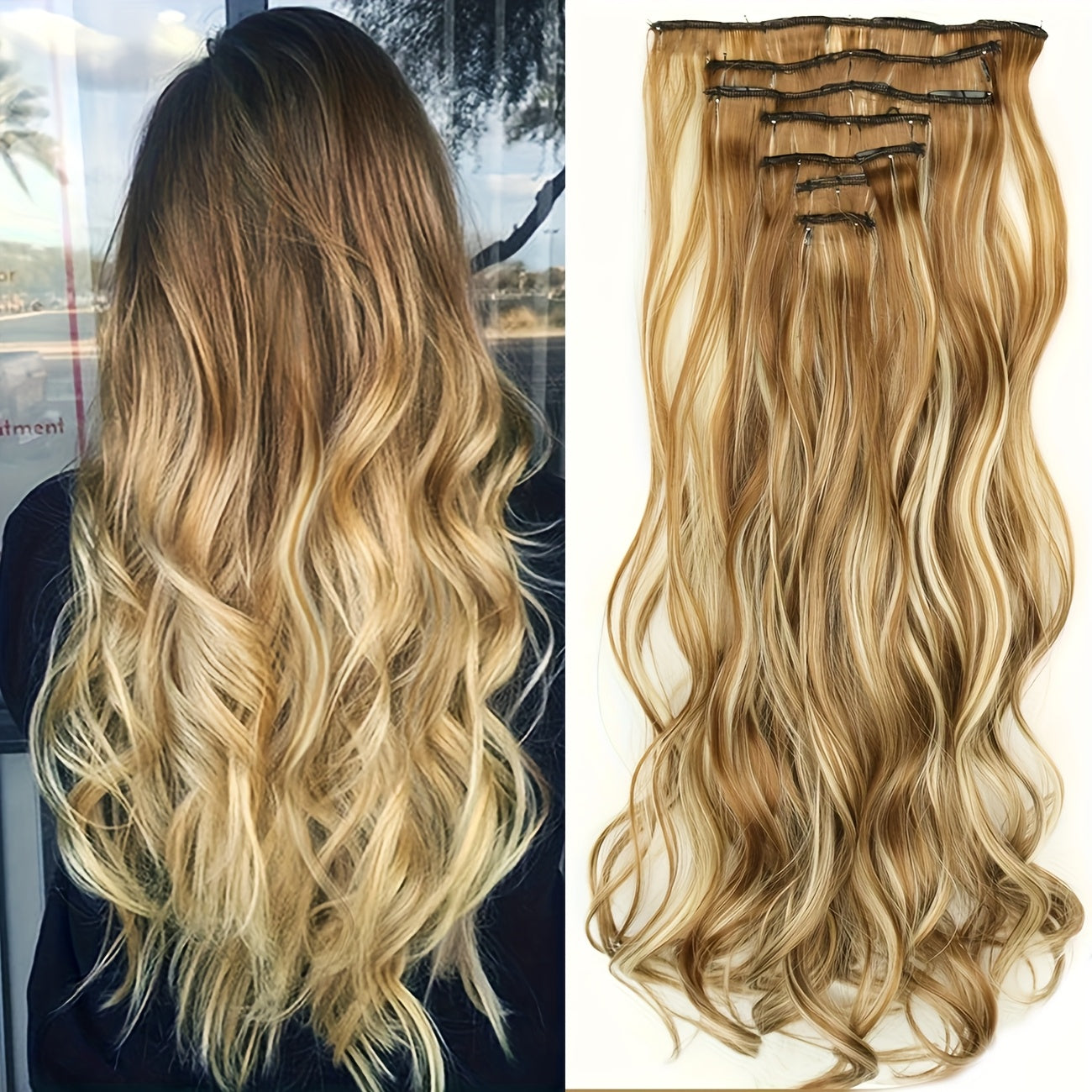 Wig Clip In Hair Extensions for Women 16 Clip Curly Hair Extensions 7 Sets Of Extensions 24inch Big Wave Wig for Everyday Parties Noble And Elegant Easy to Wear Wig Pieces Halloween