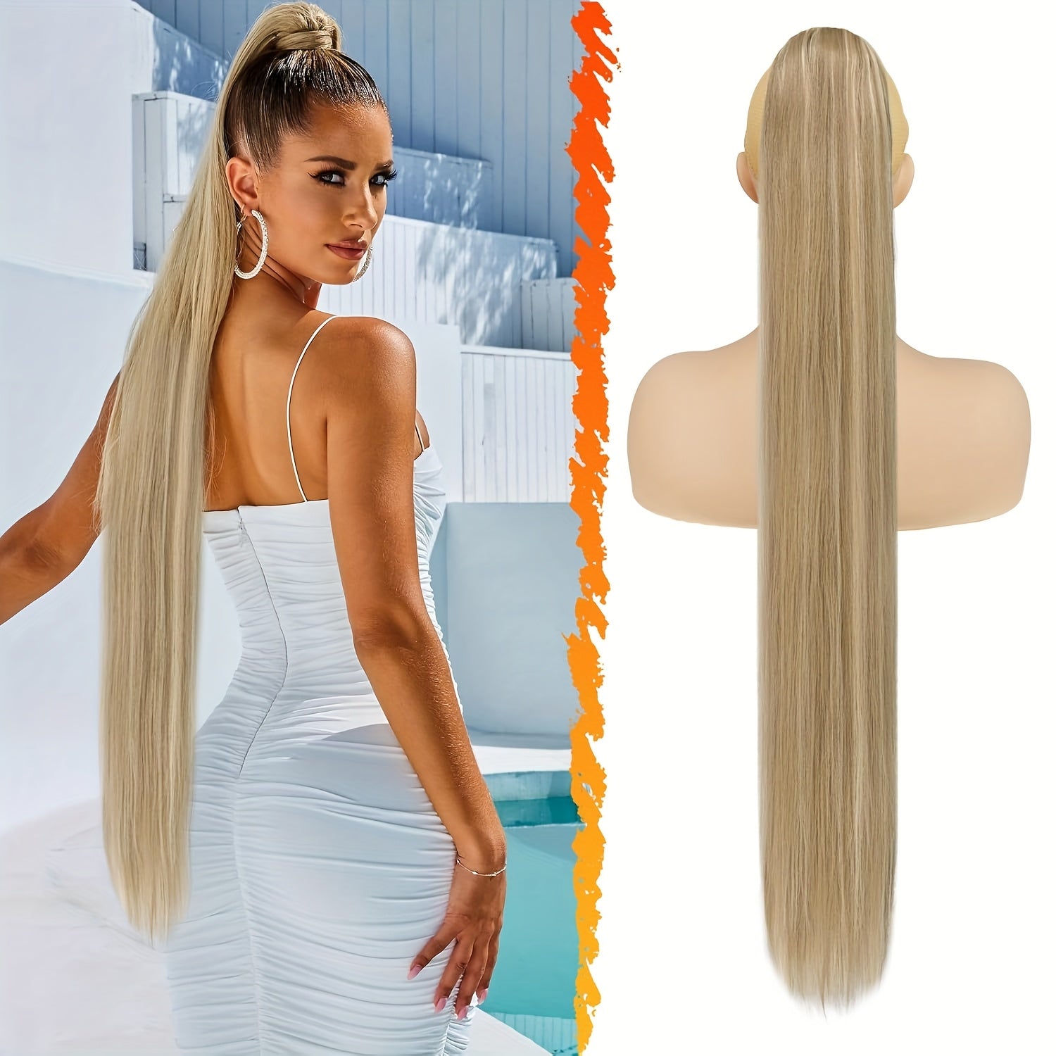 BARSDAR Brown Ponytail Extension, 86.36 cm Long Straight Drawstring Ponytail Hair Extensions Synthetic Clip In Pony Tails Hairpieces Fake Straight Ponytail For Women Girls Daily