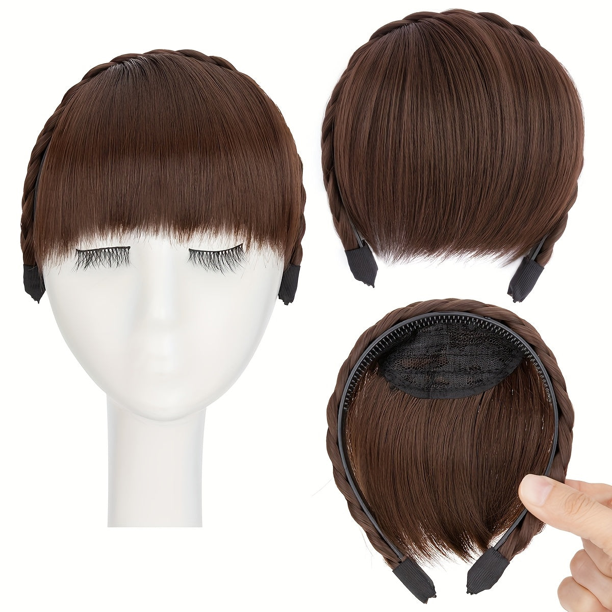 High-Top Hair Accessory 1pc Multi-Color Available Women's Synthetic Clip-In Bangs, Braid Design - Versatile Bangs Piece Suitable for All Hairstyles, Wearable for Daily And Date Outings Halloween