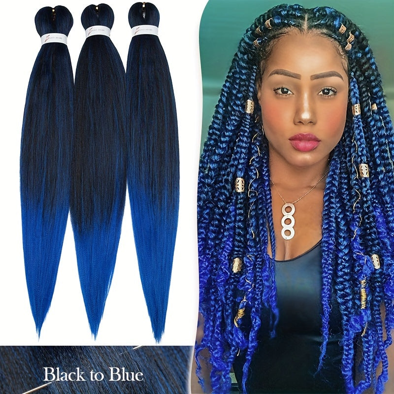 3 Bundles, Soft Synthetic Fiber EZ Braid Professional Pre-Stretched Braiding Hair Extensions, Yaki Texture, Long Lasting Freshness, No Shedding, Unisex-Adult, Crochet For Bohemian Braids Goddess Faux Locs Water Wave Passion Twist Fluffy Natural Ombre