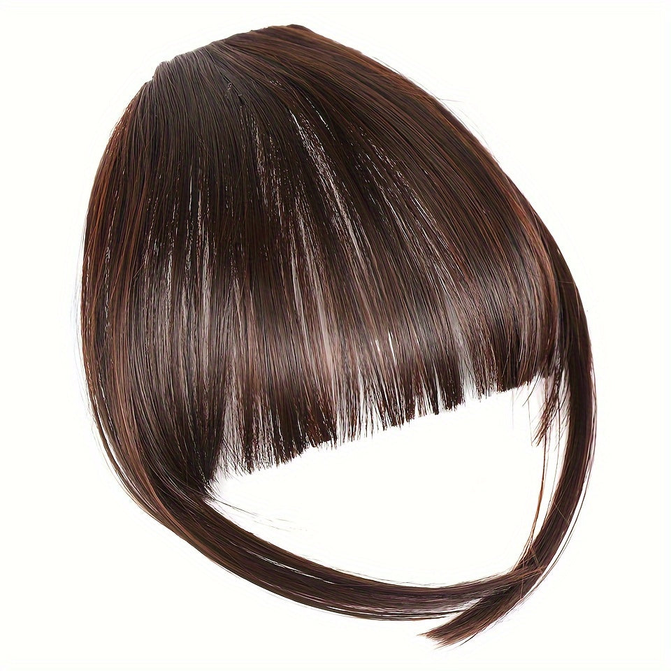 Women's Clip-In Synthetic Hair Bangs Extensions - Straight Hair Fringe with Volume Boost Hairpieces, Easy to Wear for All Occasions, Basics Style in Brown