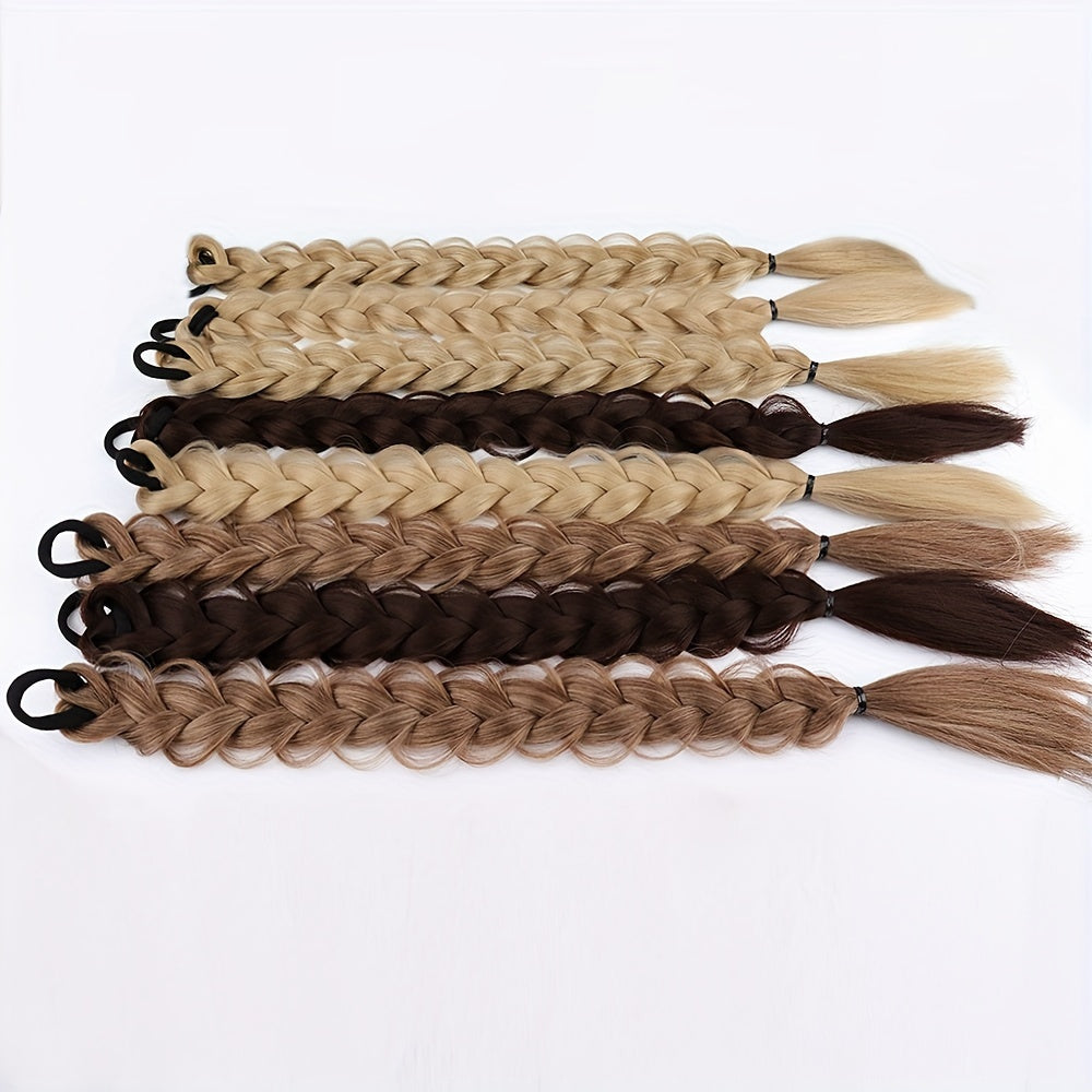 2pcs Women'S Ponytail Hair Extensions, Synthetic Clip-In Braids, Straight Hair Style Basics, with Elastic Band, for Daily Wear, Hair Volume Enhancer