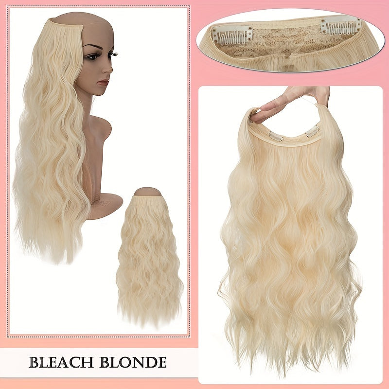 S-NOILITE Invisible Wire Hair Extensions With Transparent Wire Adjustable Size With 4 Secure Clips Synthetic Hair Piece Long Wavy Secret Headband Hairpieces For Women 20 Inch Ombre Brown Highlight