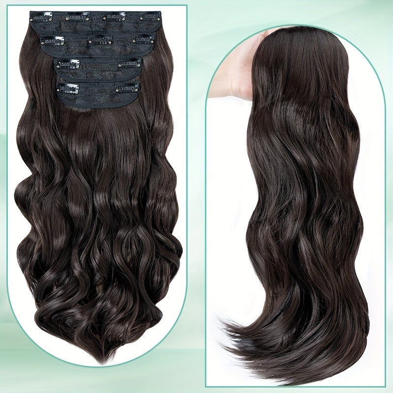 Balayage 55.88 cm Clip In Hair Extensions 4pcs Long Wavy Thick Highlighted Clip In Hairpieces Curly Synthetic Full Head Hair Extension for Women Daily Use Brown Bleach Blonde Black Christmas And Halloween Gift