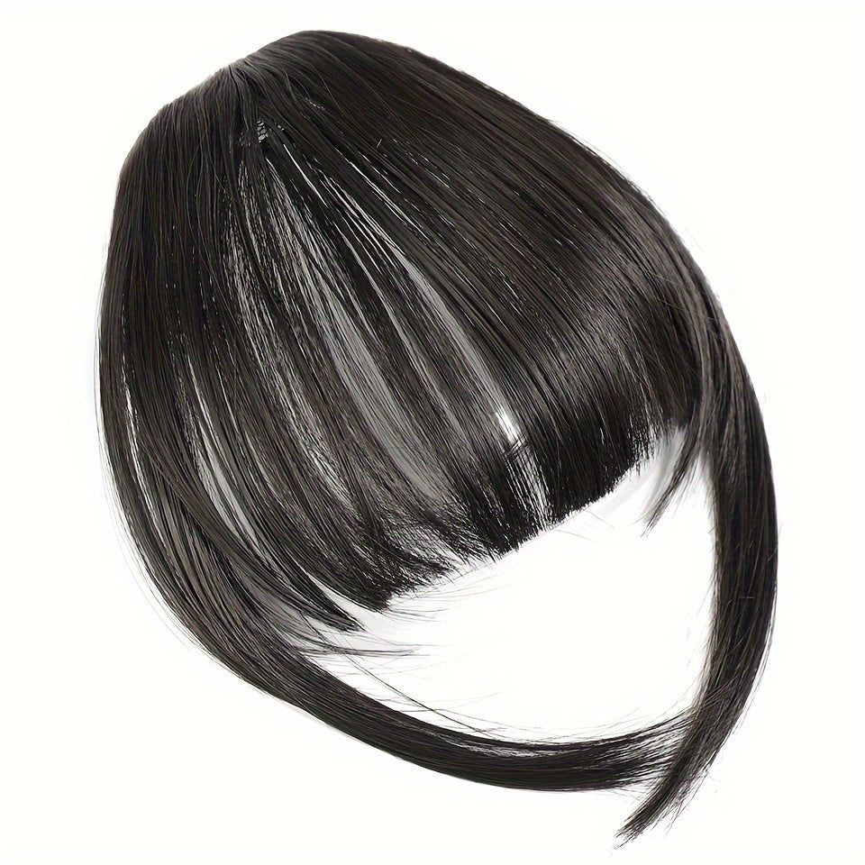 Women's Clip-In Synthetic Hair Bangs Extensions - Straight Hair Fringe with Volume Boost Hairpieces, Easy to Wear for All Occasions, Basics Style in Brown