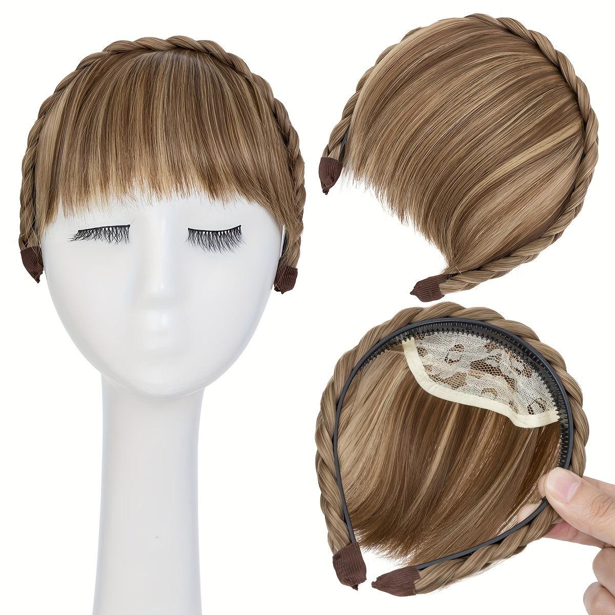 High-Top Hair Accessory 1pc Multi-Color Available Women's Synthetic Clip-In Bangs, Braid Design - Versatile Bangs Piece Suitable for All Hairstyles, Wearable for Daily And Date Outings Halloween