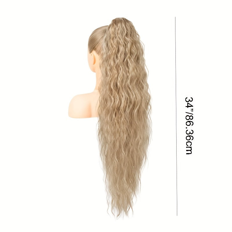 Ponytail Extension, 34" Long Wavy Drawstring Ponytail Extensions, Softer Lighter Synthetic Clip In Hair Extensions Hairpiece For Women Halloween Christmas