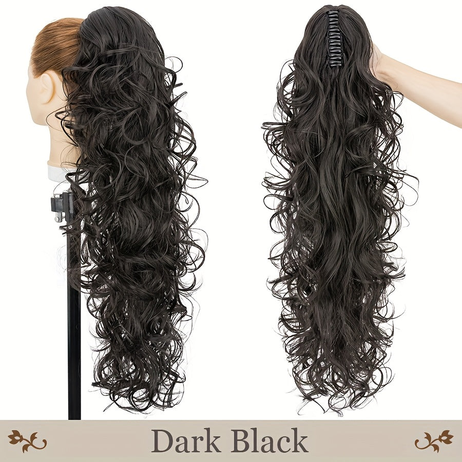 Claw On Ponytail Extensions with Drawstring Long Thick Wavy Clip In Hair Extension 24inch/60cm Ponytail Curly Hairpieces Jaw Ponytail Extensions Black Brown Blonde Mix Color Drawstring Ponytail Synthetic Soft Hairpiece Heat Resistant Hair Pieces Gift