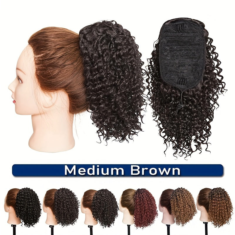 20.32 cm Short Kinky Curly Ponytail Extensions for - Synthetic Afro Hair with 2 Clips, Multi-Color Options (Light Brown to Dark Red), Secure Drawstring Closure for Natural Volume & Fullness, Ponytail Hair Extensions