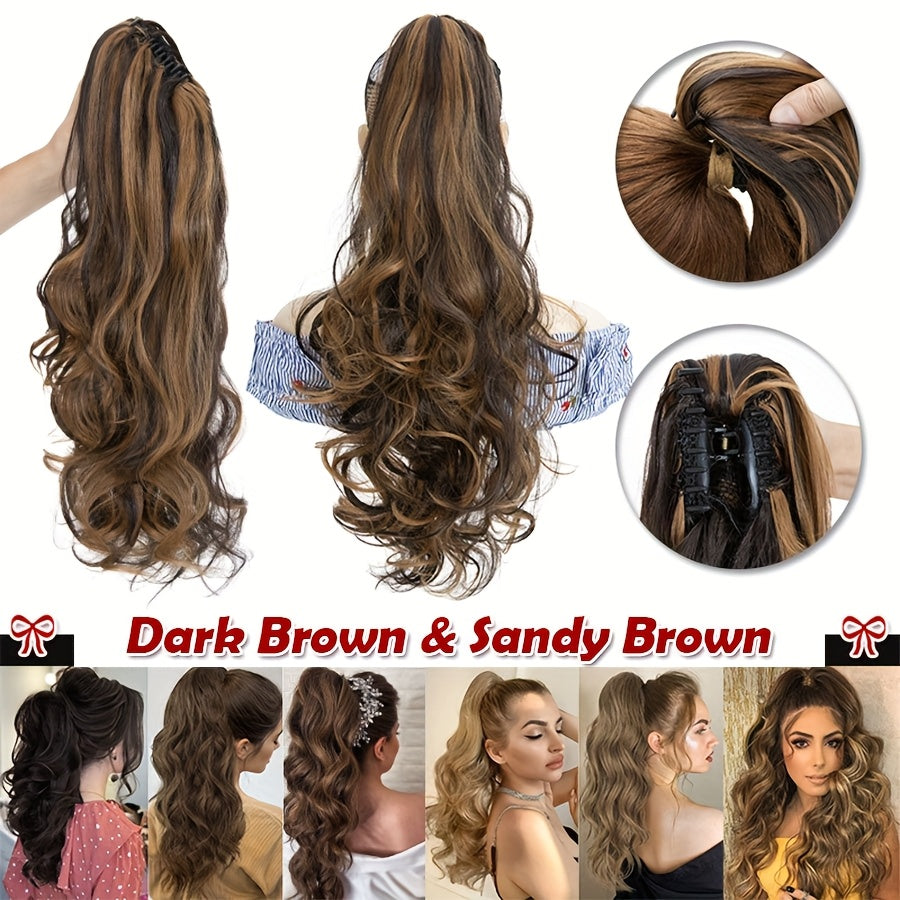 1pc Long 60.96cm Clip-In Ponytail Hair Extensions - Heat-Resistant Synthetic Ponytail with Jaw Clip, Dark Brown/Blonde/Gray/Black/Beige/, Volume & Dimension for Parties, Everyday, Special Events - Women's Hairstyle Addition
