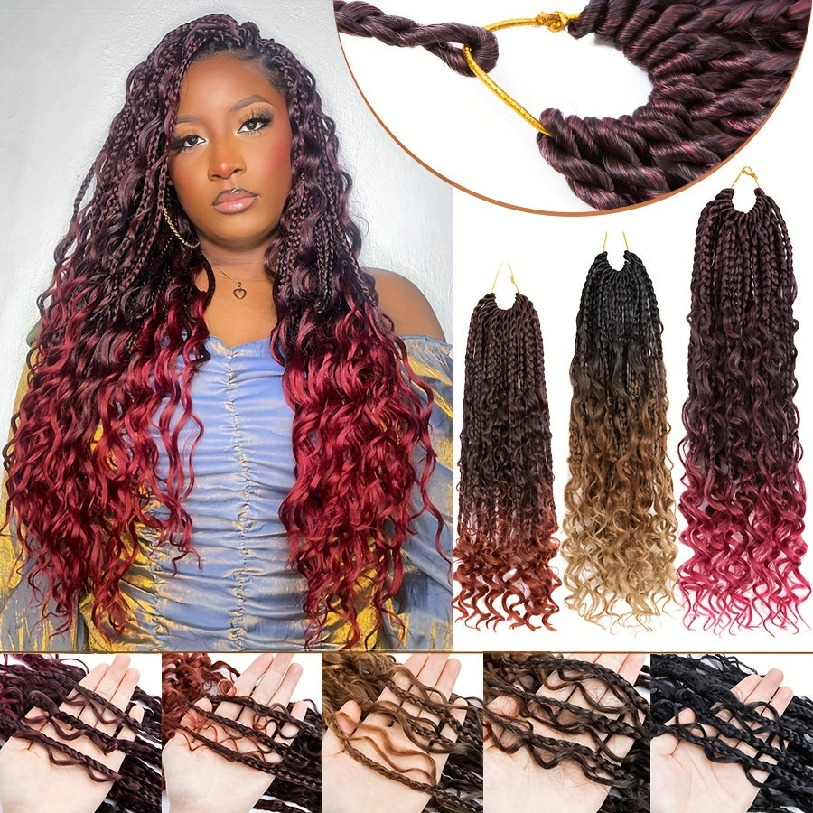 3pcs Handmade Pre-Looped Box Braids, Goddess Soft Thick Curly Synthetic Hair Extensions, 35.56 cm Afro Ombre Boho Crochet Braid, Knotless Jumbo Twist Braiding Hairpiece, for Women, Festival, Christmas, Party, Daily Use