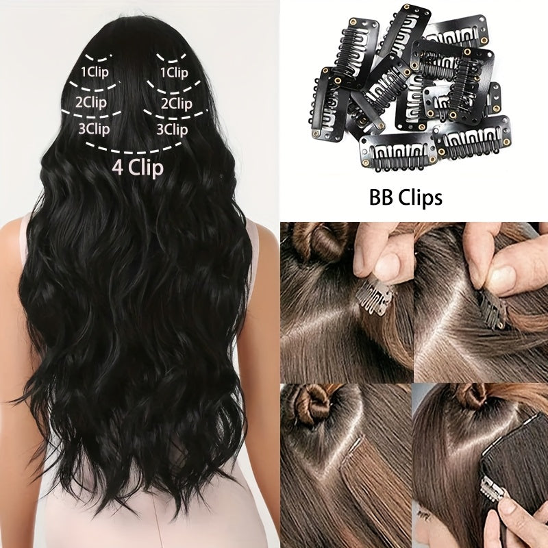 Elegant Mixed Color Clip-In Hair Extension for Women - 16 Clips, Long Wavy Curly Synthetic Hairpiece for Volume Boost & Styling