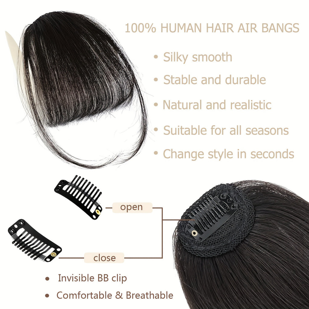100% Real Hair Clip Style Bangs with Storage Box, Thin Bangs Clip Style Air Bangs, Sideburns and Fine Bangs Hair Extension Suitable for Women's Daily Use Hair Accessories