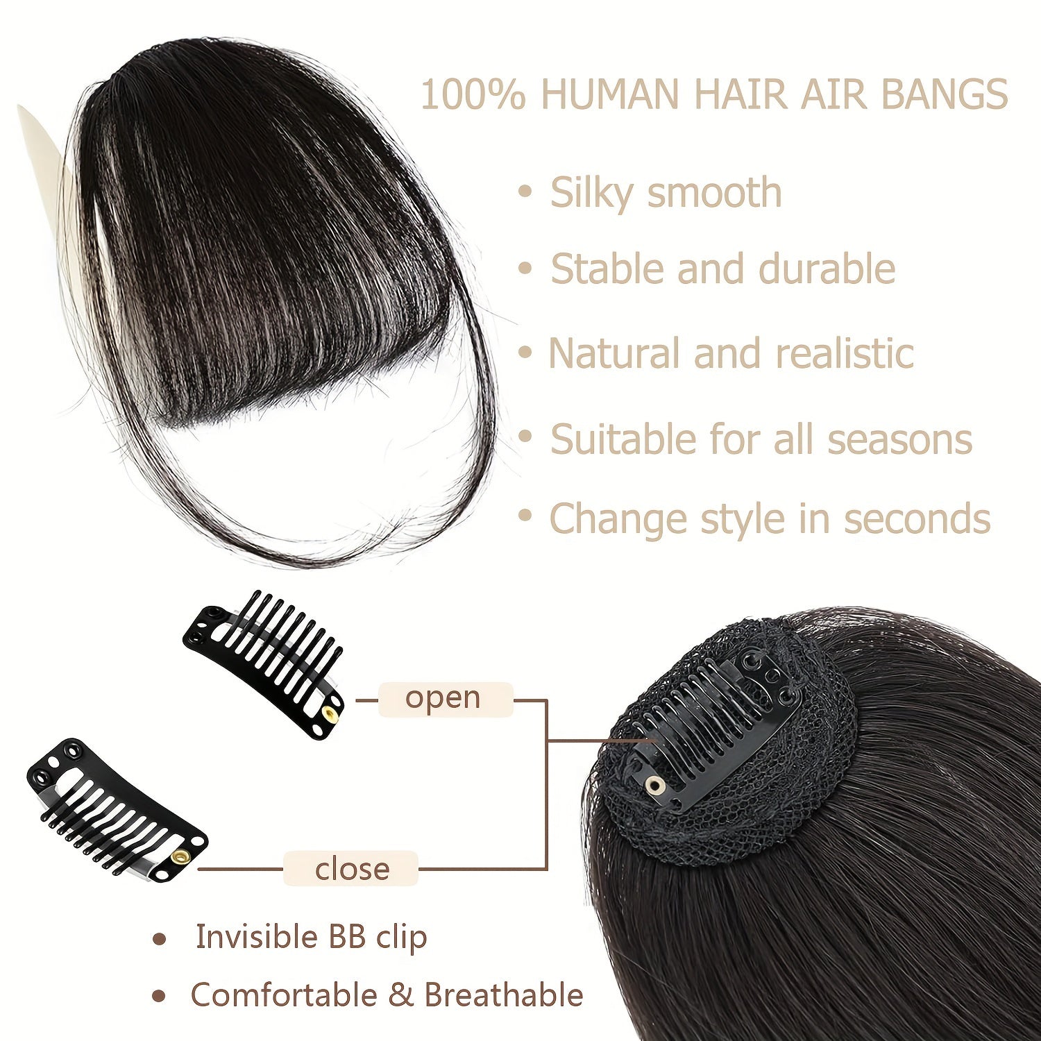 100% Real Hair Clip Style Bangs with Storage Box, Thin Bangs Clip Style Air Bangs, Sideburns and Fine Bangs Hair Extension Suitable for Women's Daily Use Hair Accessories