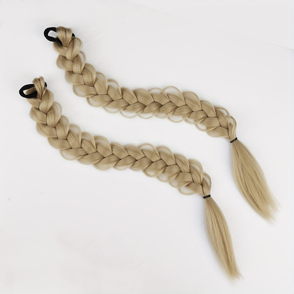 2pcs Women'S Ponytail Hair Extensions, Synthetic Clip-In Braids, Straight Hair Style Basics, with Elastic Band, for Daily Wear, Hair Volume Enhancer