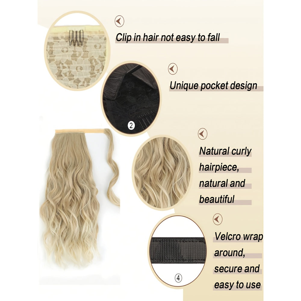 20-Inch Curly Wavy Ponytail Extension in Dirty Blonde, Made from High-Strength Synthetic Fibers for Women.