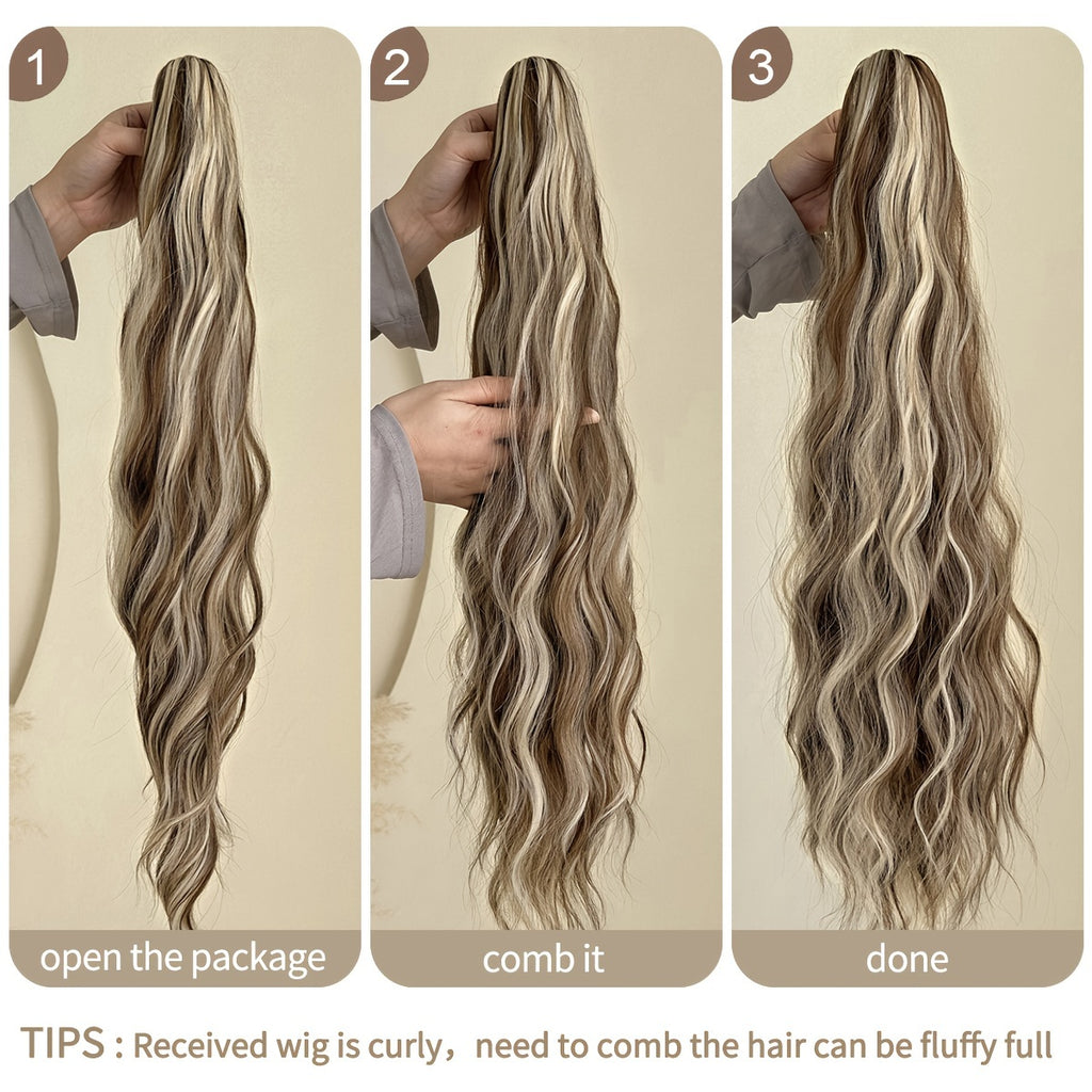 [Heat-Resistant] 26-Inch Long Wavy Ponytail Extension | Made from Heat-Resistant Synthetic Fibers | Perfect for Daily Use by Women