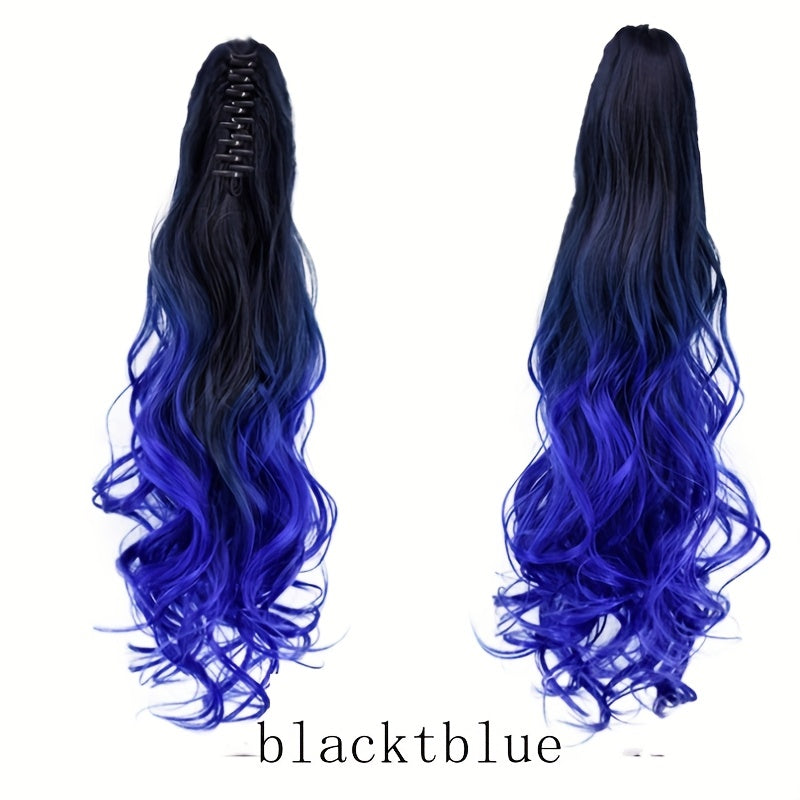 Elegant 12-Color Claw Clip Ponytail Extension - Curly Wavy Synthetic Hair for All Genders, Versatile & Stylish