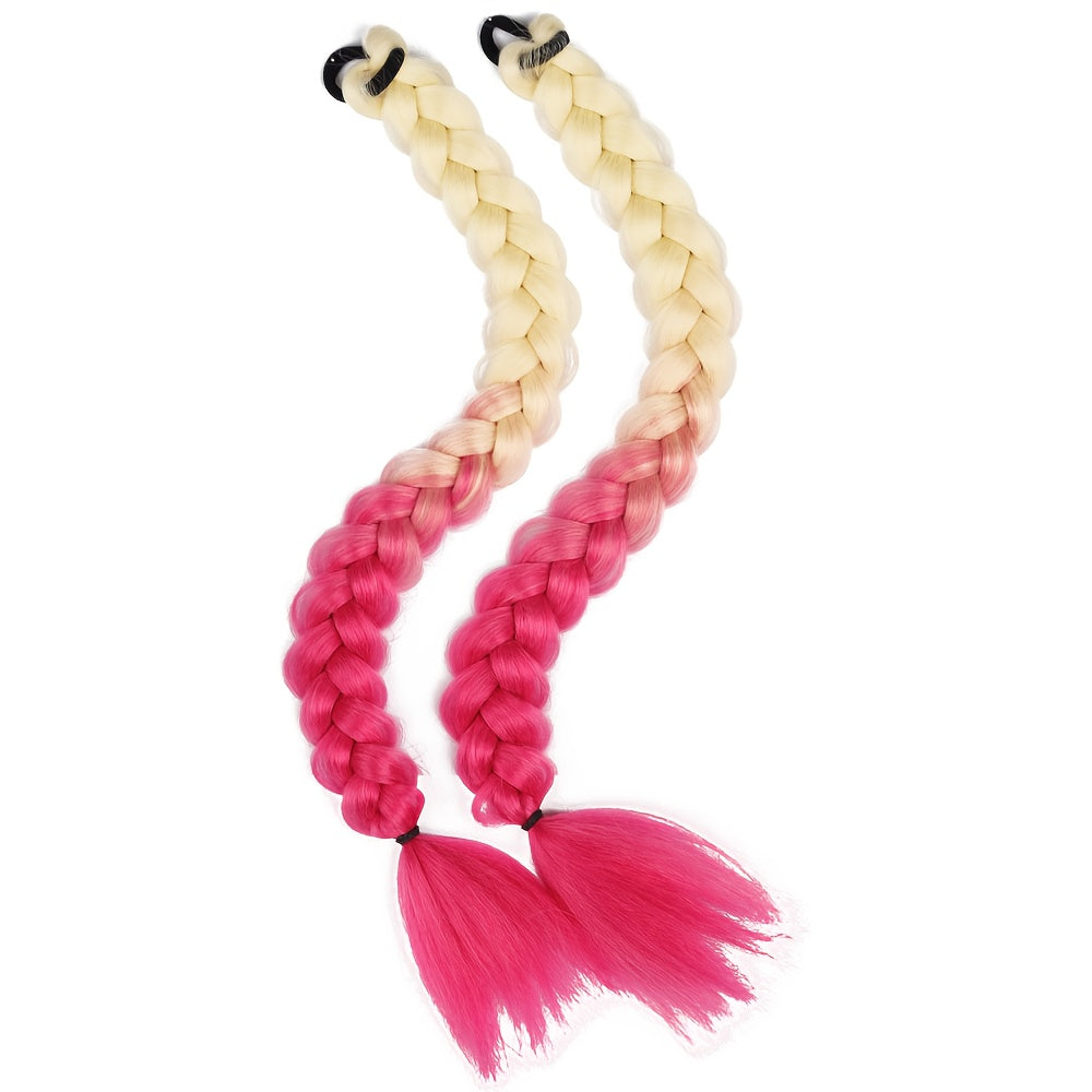2pcs Women'S Ponytail Hair Extensions, Synthetic Clip-In Braids, Straight Hair Style Basics, with Elastic Band, for Daily Wear, Hair Volume Enhancer