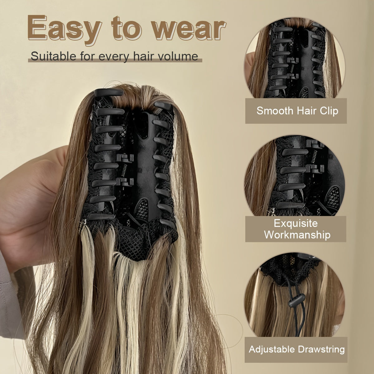 [Heat-Resistant] 26-Inch Long Wavy Ponytail Extension | Made from Heat-Resistant Synthetic Fibers | Perfect for Daily Use by Women